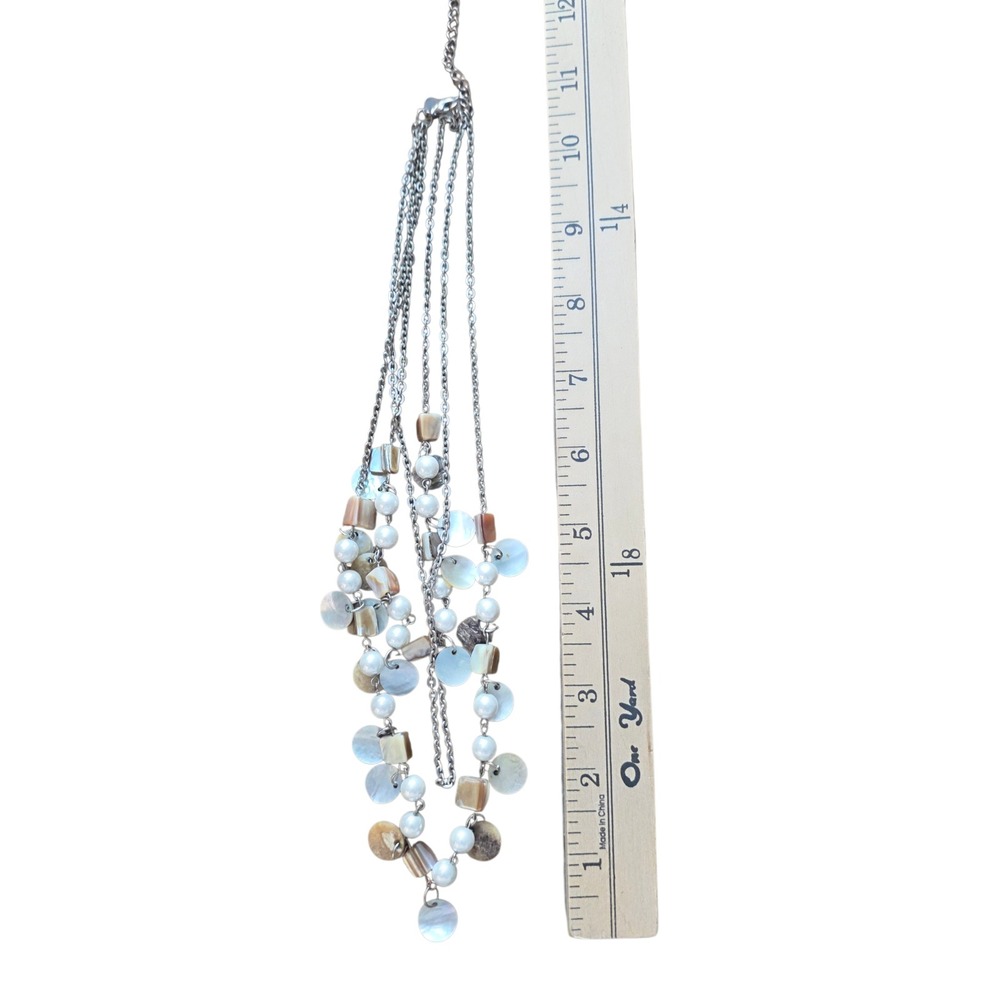 Layered Shell Pearl Charm Necklace Silver Tone Lobster Clasp Adjustable‎ - Picture 3 of 6